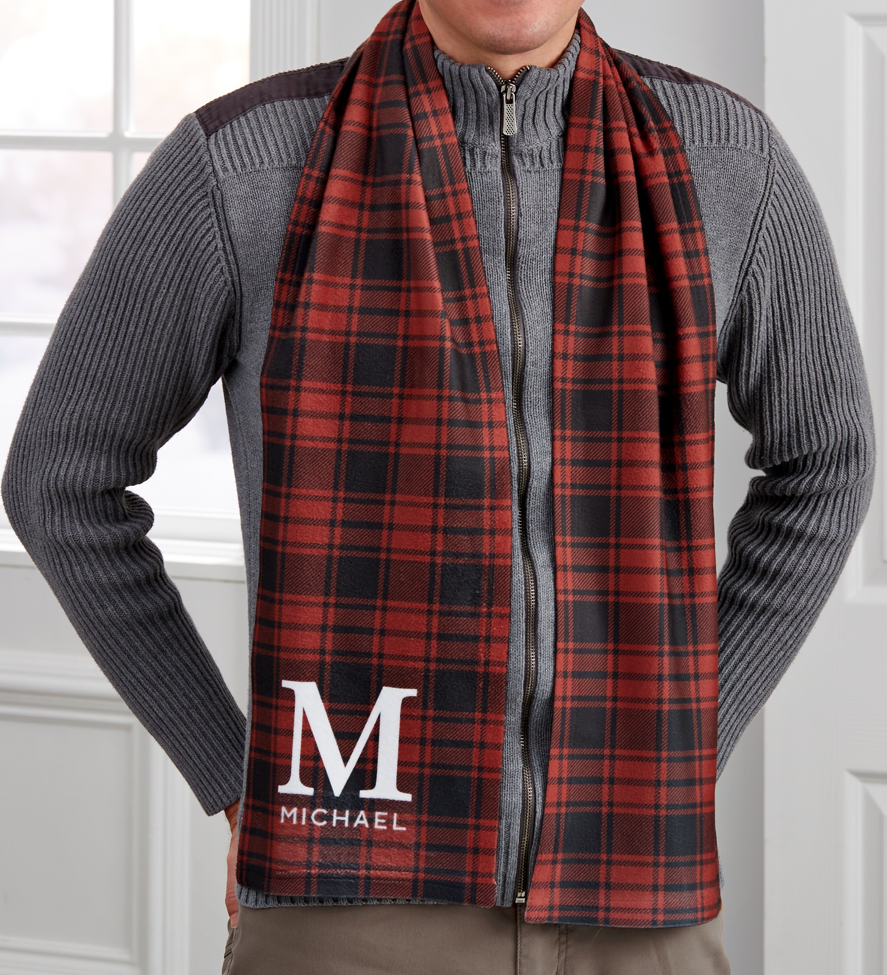Christmas Plaid Personalized Men&#39;s Scarf